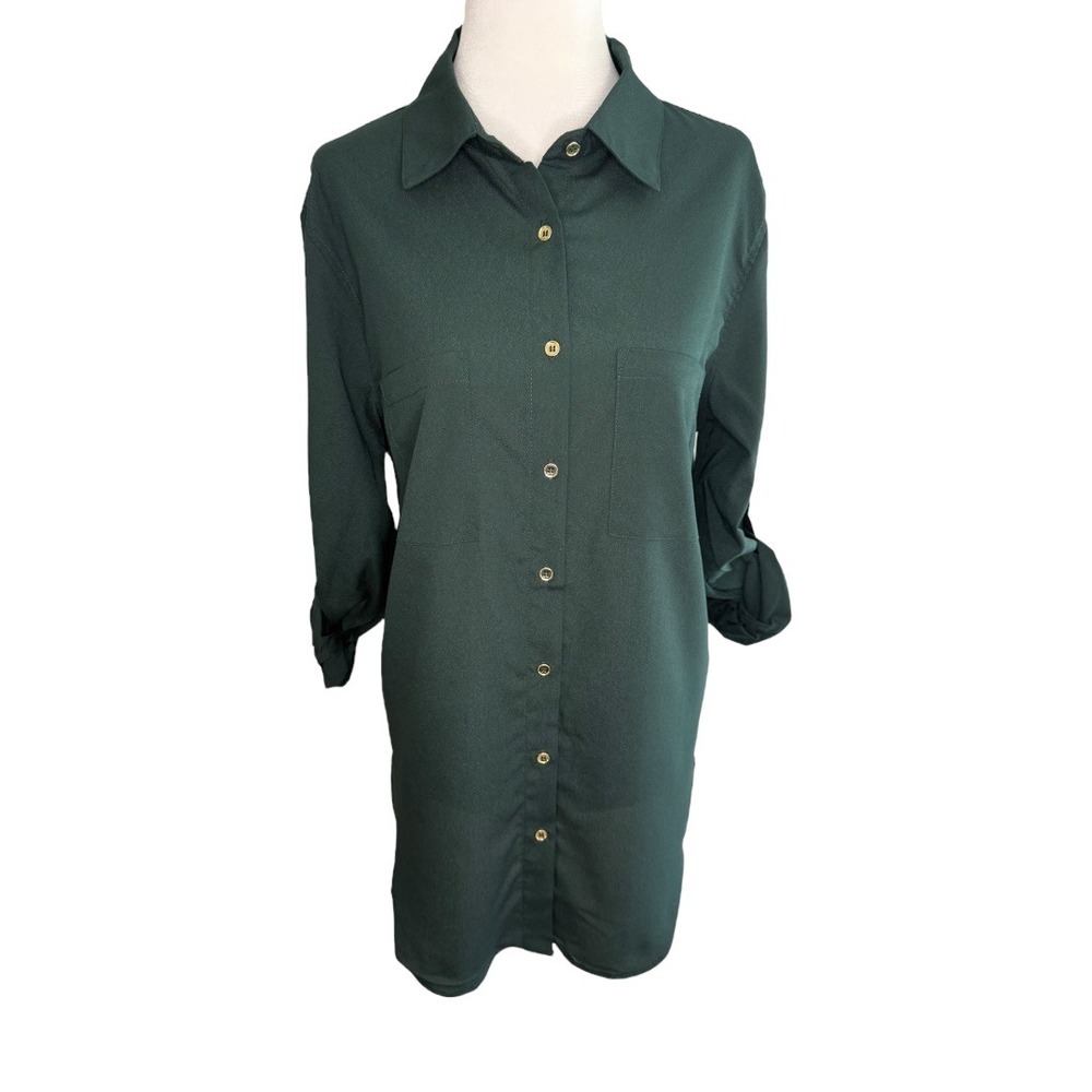 Premise Studio Womens Evergreen Woven Shirt Size Large‎ Long Sleeve NWT
